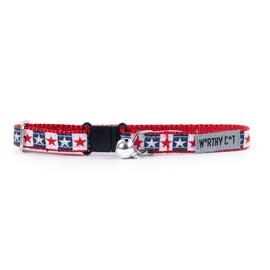 The Worthy Dog Bias Stars & Stripes Adjustable Nylon Strip Cat Collar, Safe Snap Clasp with Bell - One Size, Multicolored