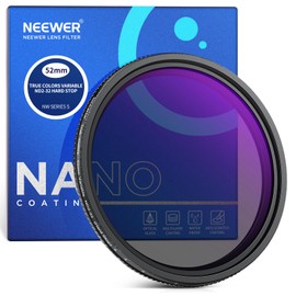 NEEWER 52mm True Colors Hard Stop Variable ND Filter ND2-32 (1-5 Stops) Limited Neutral Density Filter, Multi Coated HD Optical Glass/No X Cross/Aluminum Frame/Water/Scratch/Fingerprint Resistant