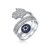 Amulet Talisman Yoga Blue CZ Pave Wrap Bypass Around Fashion
