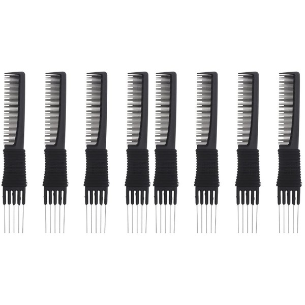FRCOLOR Harke Hair Comb 8 Pieces Toupee Comb Comb Needle Home Hairdressing Teeth Styling with Barber Fine Tail Salon Back Lifts for Steel Pick Hair Barbershop Metal Multifunctional Afro Wide Travel Comb Set