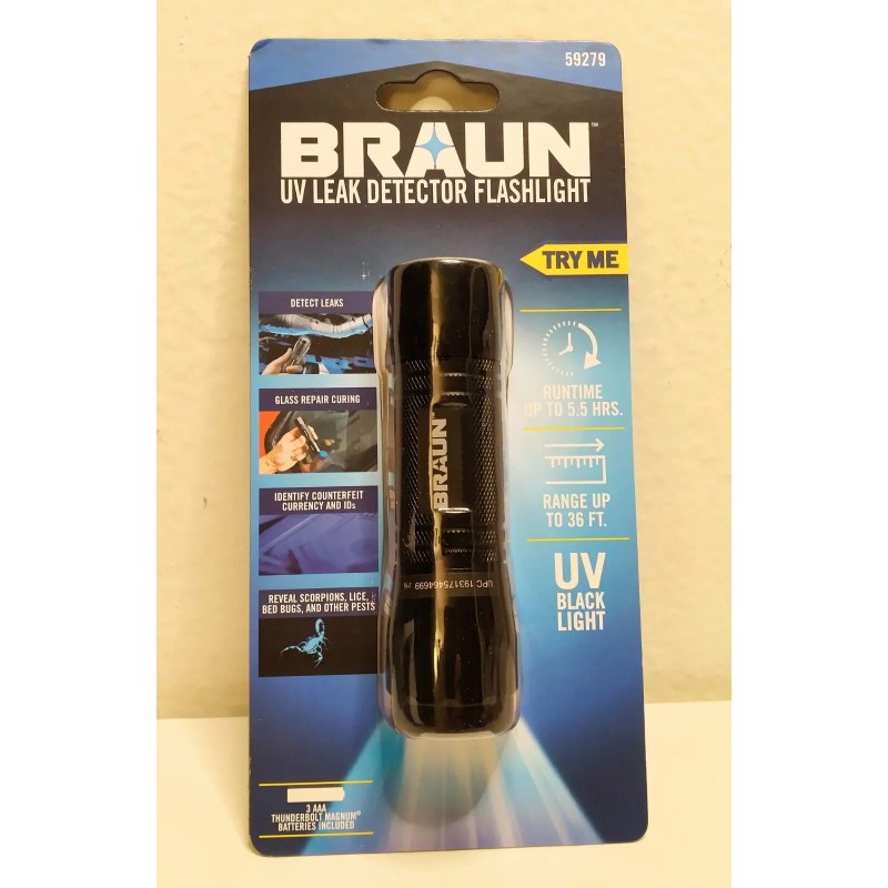 BRAUN UV Leak Detector Black Light LED Flashlight Color: Black