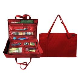 Yazzii Carry All Organizer Tote – Ultimate Craft Storage Bag with 20 pockets for Quilting Supplies, Sewing Notions, Embroidery & More - Red