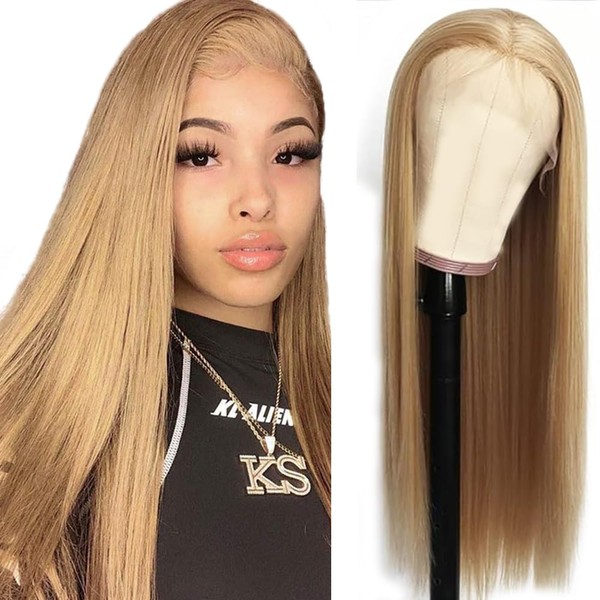 Hxxcoup 4x1 Lace Wig Human Hair Wig Straight Blonde Wig #27 Real Hair Wig Women Grade 8A 150% Density Ombre Colour Glueless Wigs Lace Front Wig Human Hair Wigs 16 Inches (40.6 cm)