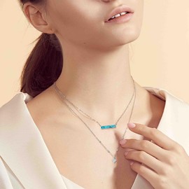 DOLIOX Genuine Turquoise Necklace with Moissanite Stone, Sterling Silver Boho Native Vintage Bar Necklace Western Jewelry Birthdays Gift for Women