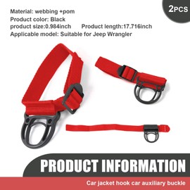2 PCS Car Roll Bar Coat Hanger Hook, 0.9In Fabric Vehicle Auxiliary Hnging Buckle Parts Accessories, Durable Automotive Hook Fixer Replacement Compatible with Jeep Wrangler JL JT TJ JK (Red)