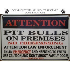 Domi Dog Signs Metal Attention Pit Bulls Dog Sign For FENCE ,Beware Of Dog 8"x12"