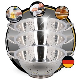 TronicXL Set of 3 Stainless Steel Kitchen Strainer Pasta Strainer Basket Absey Bowl with Handle and Stand Stand Colander Strainer Bowl Bowl