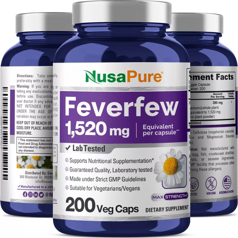 NusaPure Feverfew 1520mg 200 Vegetarian Caps (Non-GMO)