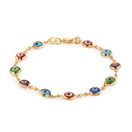 18K Gold Plated Multicolored Evil Eye Bracelet for Women - Made in Brazil (Rainbow)