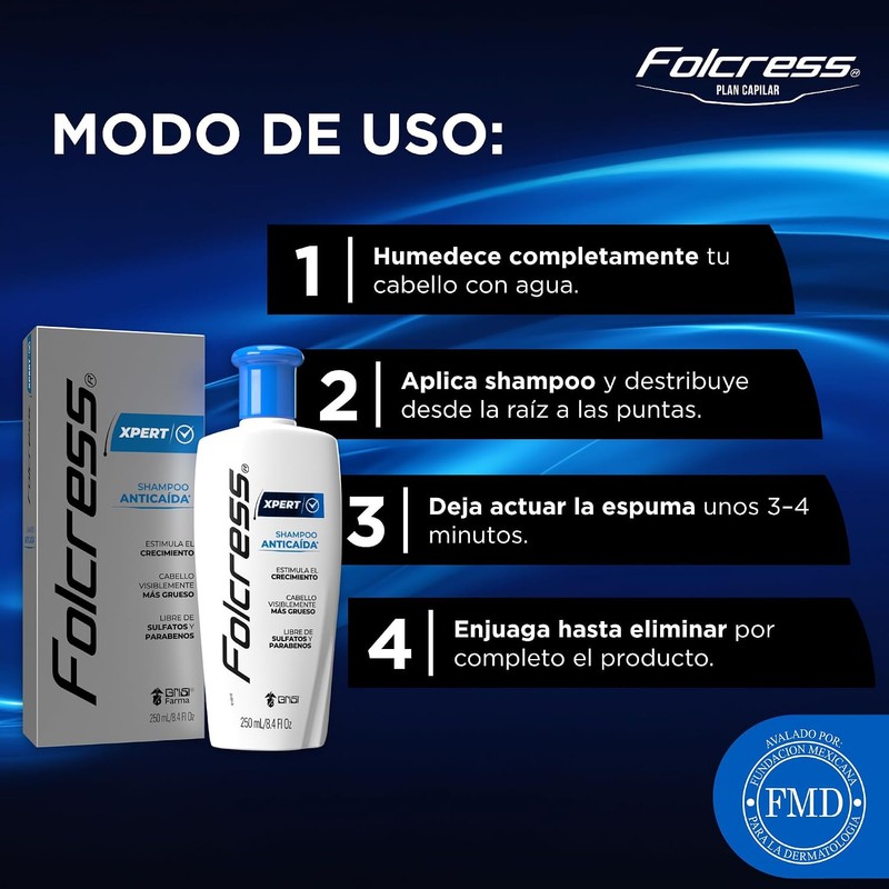Folcress Xpert Shampoo Anticaída Libre de Sulfatos y Parabenos Grisi