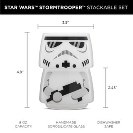 JoyJolt JoyJolt Character Stackable Star Wars Drinking Glasses - 8oz Stormtrooper Set of 2 with Head and Body - Fun Glass Tumblers - Star Wars Merchandise for Bar or Kitchen