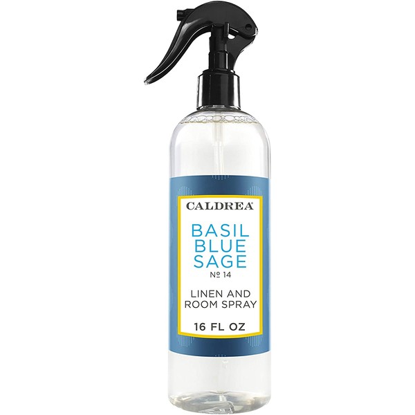 Caldrea Linen and Room Spray Air Freshener, Made with Essential Oils, Plant Derived Ingredients, Basil Blue Sage Scent, 16 oz