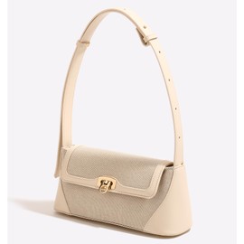 Clutch Shoulder Bag Small for Women PU Leather Canvas Mini Tote Handbag Purse with Buckle Closure, beige