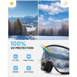 SNOWER Ski Goggles, Spherical OTG Anti-Fog Snow Goggles, HD Snowboard Goggles with UV400 Protection for Men, Women, and Youth