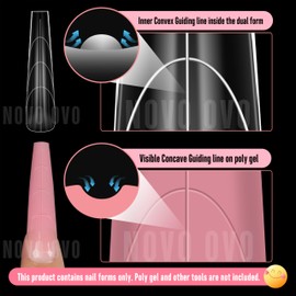 NOVO OVO Nail Dual Forms (Natural), konische quadratische (natürliche) Nagel-Doppelformen für Polygel-Verlängerung, XL XXL wiederverwendbare Vollabdeckungs-Acryl-Nägelformen, 150 Stück, 15 Größen