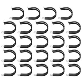 uxcell 24 Pcs 36mm(1-7/16") Cable Clamp, 304 Stainless Steel Rubber Coated Cushioned Insulated Cable Clamp R-Tube Strap Clamp for Lines Pipe Hose Wire Cord Installation, Black