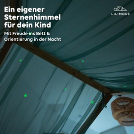 lilimaus House Bed Canopy with Luminous Stars - Bed Canopy House Bed Decoration - Gift Girls & Boys - Canopy Bed Curtains for 90 x 200 cm and 120 x 200 cm Children's Beds - Luminous Stars Children's