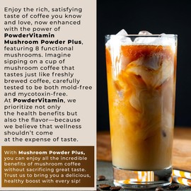 PowderVitamin Organic Mushroom Coffee Certified Mold & Mycotoxin Free GrassFed Collagen Types I & III 8 Fruiting Body Mushrooms Tested for BetaGlucans Focus Energy Digestion & Immunity 15 Servings