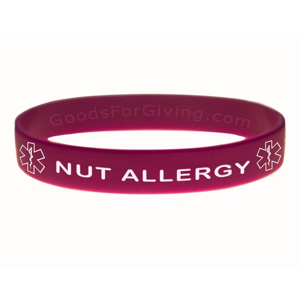 Nut Allergy ID Bracelet Wristband - Purple - 6 Inches