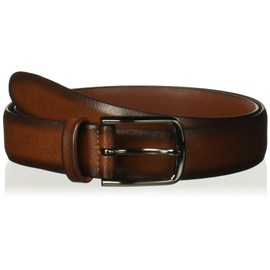 Perry Ellis Portfolio Park Ave Men's Dress Belt, with Burnished Edges and Silver Prong Buckle, Textured Leather Belt , Park Avenue Brown, 42