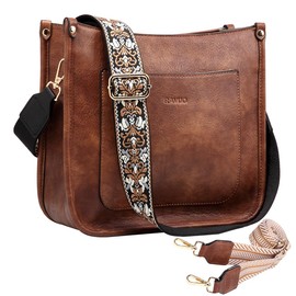 Bolso Mujer,RAVUO Grande Bolso Bandolera Mujer de Cuero Pu Bolso Cruzado Bolso Hombro Piel con 2 Correas Ajustable para Diario Viaje,Marrón