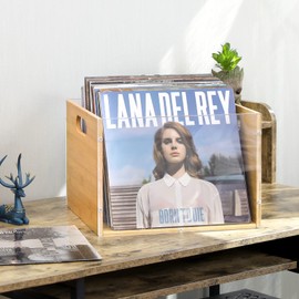 Record Album Storage Crate, Bamboo & Acrylic Vinyl ​Record Crate, Multifunctional Visible Record Holder Crate with Handle, Great for Storing Vinyl ​Record LP's/Albums Hanging Letter Size Folders Toy
