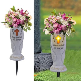 Cemetery Grave Flower Vase,Cometery Decorations for Grave,Angel Vases with Spike，Angel Wings and Cross Solar Light Cemetery Vase with Removable Stakes, Gift for Lost Lovers Ones