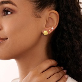 MUYAN 3Pcs Pearl Dolphin Shell Earrings for Women Gold Trendy Small Seashell Studs Summer Mixed Match Beach Jewelry