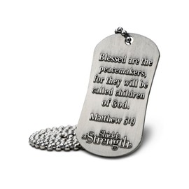 Shields of Strength Thin Blue Line Dog Tag Pendant Necklace Matthew 5:9 Bible Verse - Christian Gifts - Law Enforcement Officers Stainless Steel Chain