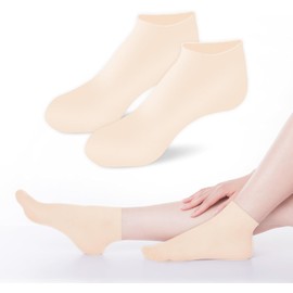 Calcetines Hidratantes, Calcetines Hidratantes de Silicona Calcetines de Gel Calcetines Suaves de Silicona para Piel Seca Agrietada del Pie Cuidado de Pies Película para Pies (Beige)