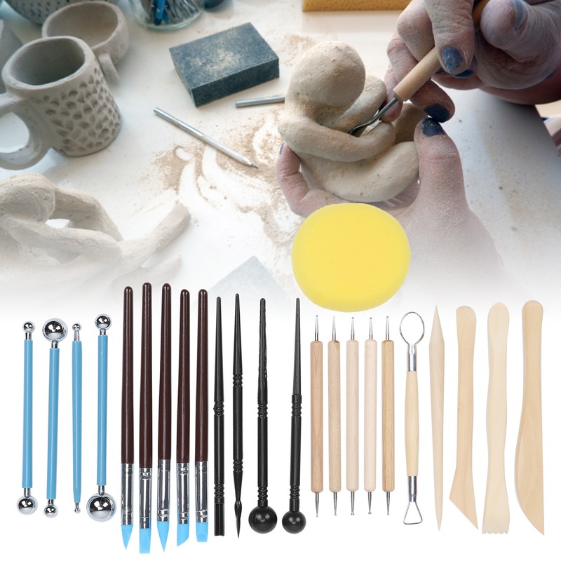25Pcs Pottery Tools Clay Sculpting Dotting Pens Fondant Ball Stick