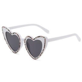 YAMEIZE Trendy Small Rhinestone Love Heart - Sunglasses Heart Shaped Diamond bling Sunglasses UV400 Party Driving for Women Men