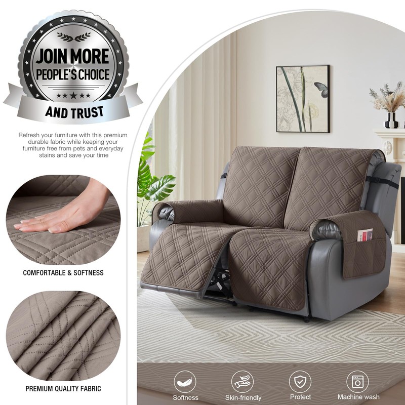 TAOCOCO 100% Waterproof Recliner Loveseat Cover Non Slip Couch Cover