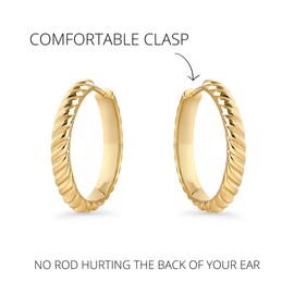 Hypoallergenic Medium Size Silver Twisted Hoop Earrings - Premium 316L Stainless Steel - Valentines Day & Mothers Day Gifts - Comfortable Huggie Clasp - Waterproof