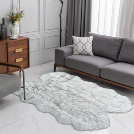 Carvapet Soft Fluffy Faux Sheepskin Fur Area Rug for Bedroom Floor Sofa Living Room 3 x 5 Feet,White with Black Tips