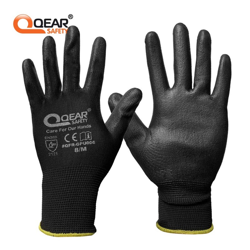 QEARSAFETY 12 Pairs PU Palm Coated Work Safety Gloves, Knitted