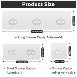 Lsnisni 14 Pack Shower Caddy Adhesive Replacement, Strong Adhesive Hooks, Waterproof Shower Adhesive Strips, No Drilling, for Bathroom Storage Shelves and Kitchen Racks