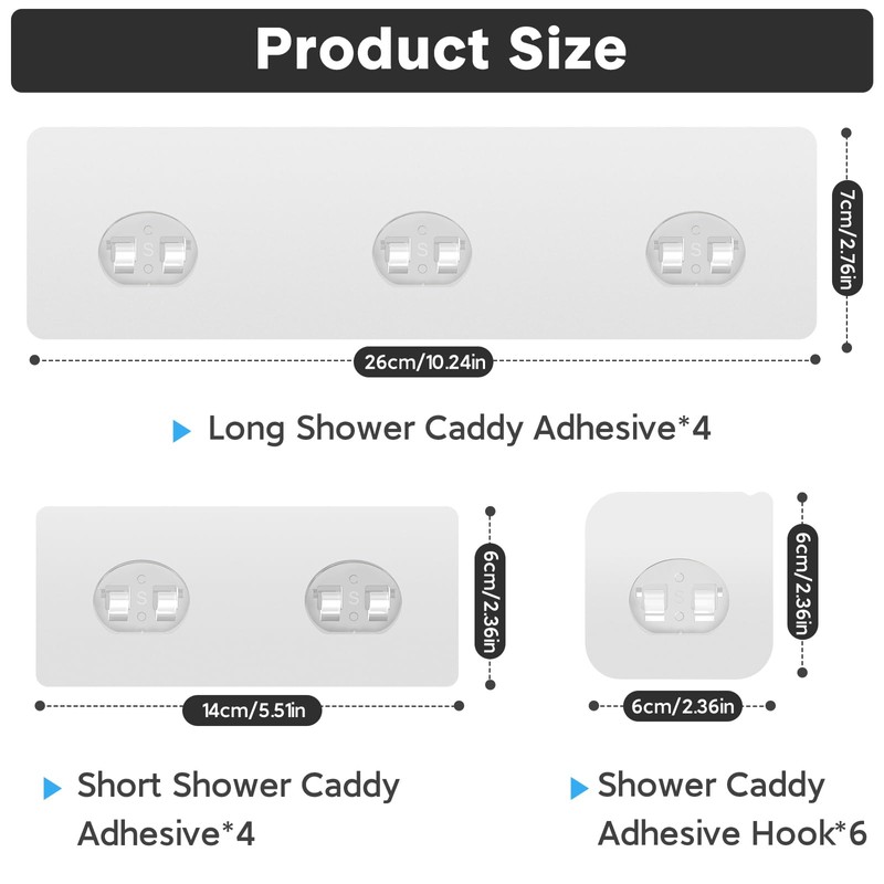 Lsnisni 14 Pack Shower Caddy Adhesive Replacement, Strong Adhesive Hooks,