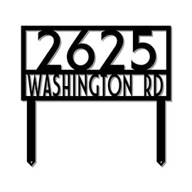 Rectangle Metal Address Sign with Stakes (14" W x 12" H, Black)