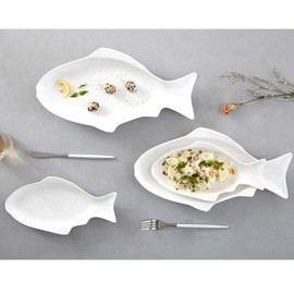 OSALADI Fish Shaped Plate Salad Bowl Dessert Bowl Seasoning Serving Bowls Appetizer Bowls Mixing Bowls for Home Restaurant Buffet White