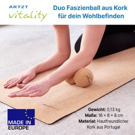 Artzt Vitality Cork Ball Duo | Double Fascia Ball Made of Real Cork | Sustainable Massage Ball Made in Portugal | Cork Fascia Ball for Fascia Training at Home Beige 16 x 8 cm