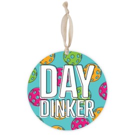 Neon Pickleball Day Dinker Blue, Joyride Home Decor, Joyride Home Décor Ornament, 8 Inch Wooden, Round Ornament with Jute Ribbon, Christmas Decor, Home Decor, Artist Designed.