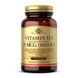 Solgar Vitamin D3 (Cholecalciferol) 25 mcg (1000 IU) - 100 Softgels - Helps Maintain Healthy Bones & Teeth - Immune System Support - Non-GMO, Gluten Free, Dairy Free - 100 Servings