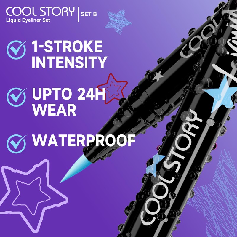 Liquid Eyeliner Waterproof Smudge Proof Colorful Eye Liner 24H Long-Lasting