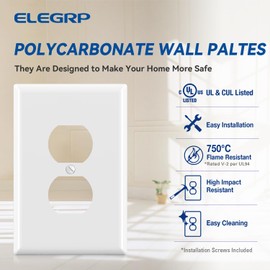 ELEGRP Large Size Outlet Covers Wall Plate, 1-Gang Duplex Electric Outlet Covers, Unbreakable Polycarbonate Wall Outlet Covers, UL Listed, Color-matched Screws Included (5 Pack, Glossy White)