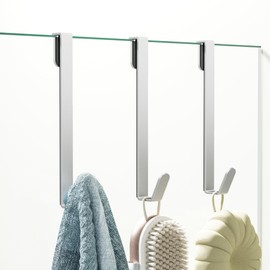 Chinpakden 3 Pack Shower Door Hooks, Over The Door Towel Hooks in Bathroom Frameless Glass Door, Shower Hooks for Hanging Robe Towel Loofahs, Silver.