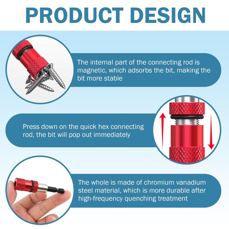 2pcs Adjustable Screw Depth Screwdriver Bit Holder Magnetic Steel，Includes S2