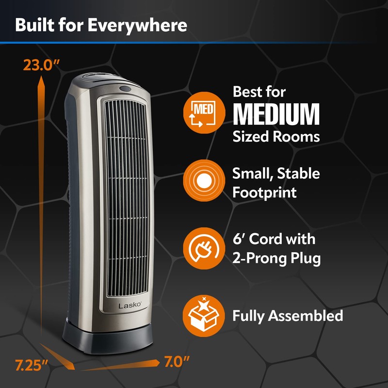 Lasko Oscillating Digital Ceramic Tower Heater for Home with Adjustable
