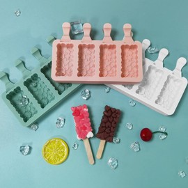 SUQIKMX 4 Cell Heart Popsicles Mold Silicone Ice Cream Molds