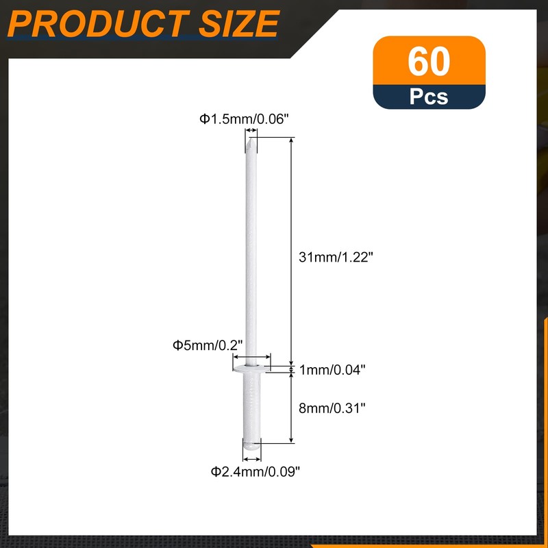 sourcing map 60Pcs 3/32"x5/16" Round Head Blind Rivets, Zinc-Plated Carbon